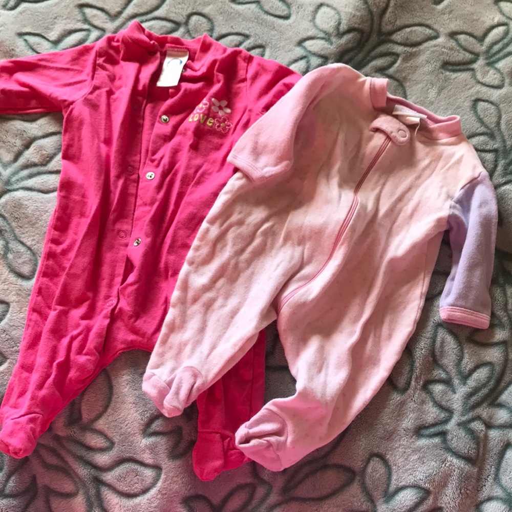 Girl Newborn Footie Pajamas + 3-6 month snap up pj